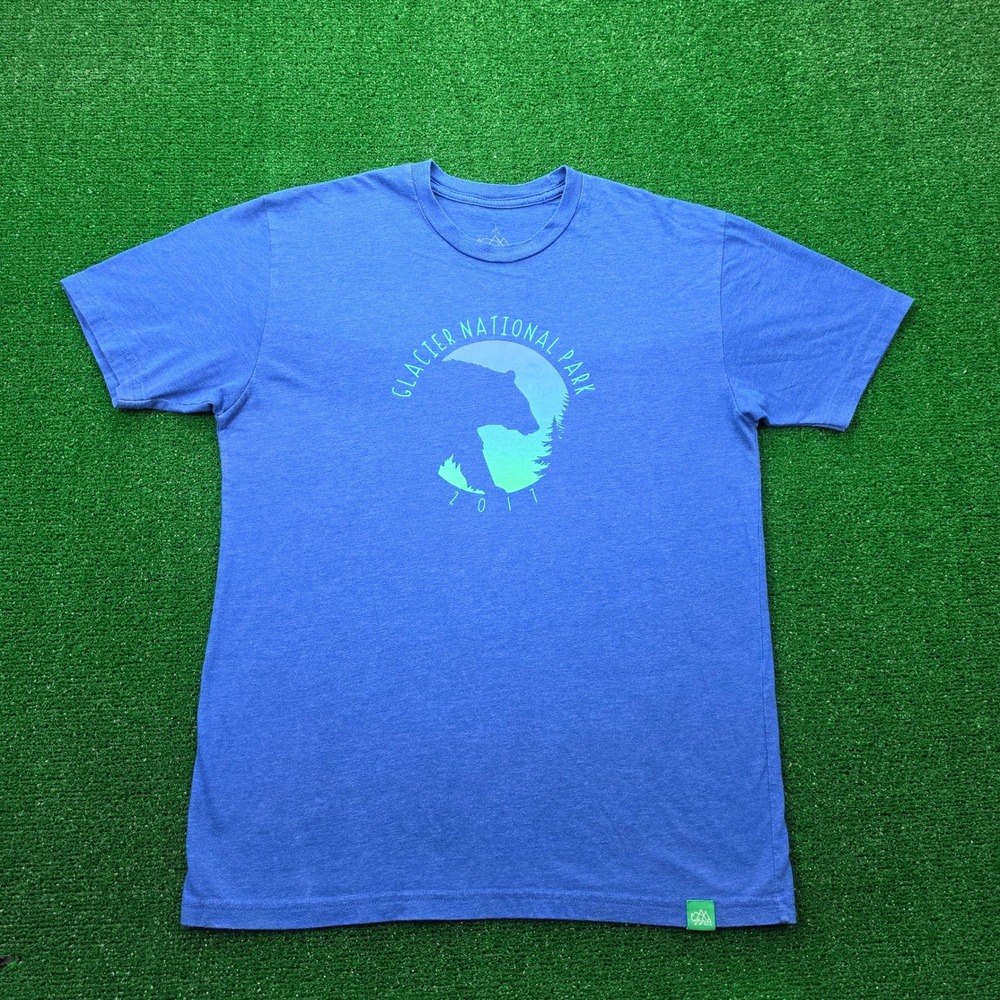Wild Tribute 2011 Glacier National Park Bear Graphic Tshirt Mens Large Blue